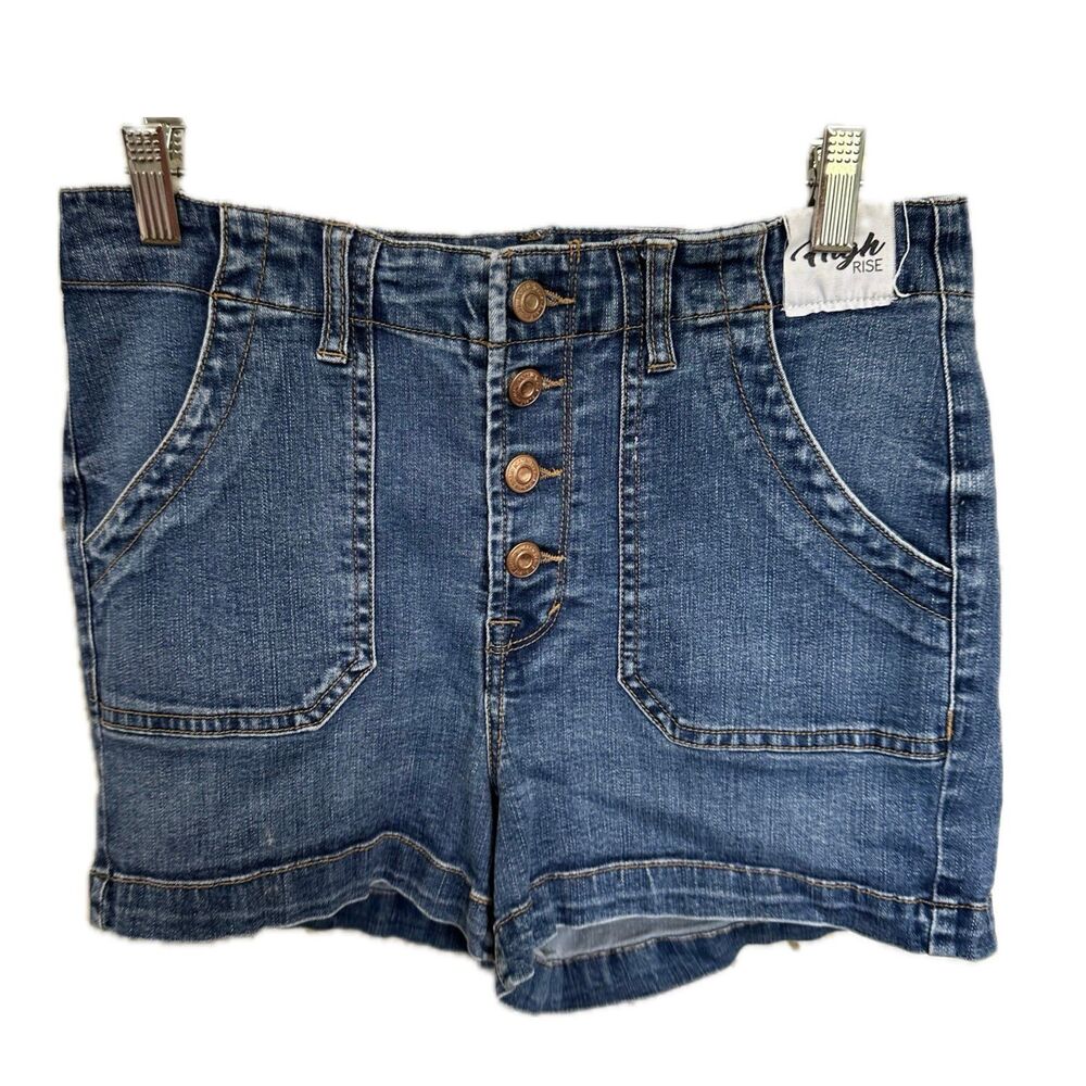 Kensie High Rise Dark Wash Exposed Button Fly Denim Jeans Shorts 8/29